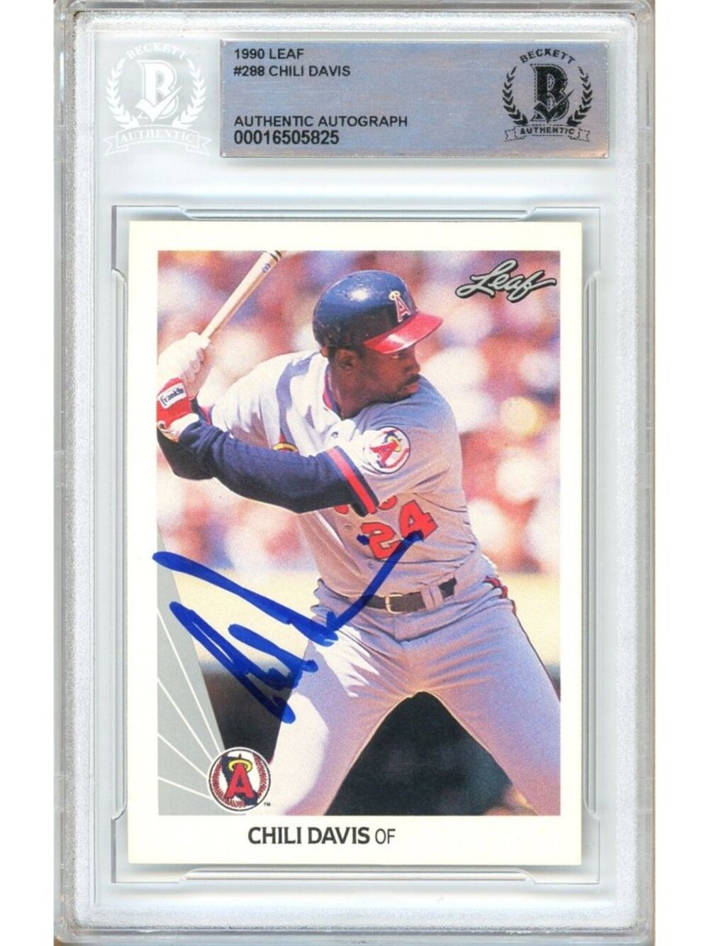 Chili Davis Signed 1990 Leaf #288 California Angels Beckett BAS Slabbed Auto